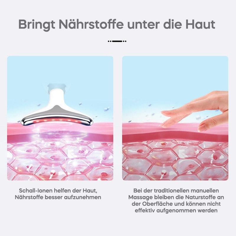 Detailaufnahme des Silky Planet EMS Facelifting Geräts Jane – modernes Design mit ergonomischem Griff, Lade-USB-Kabel und intuitivem Display.