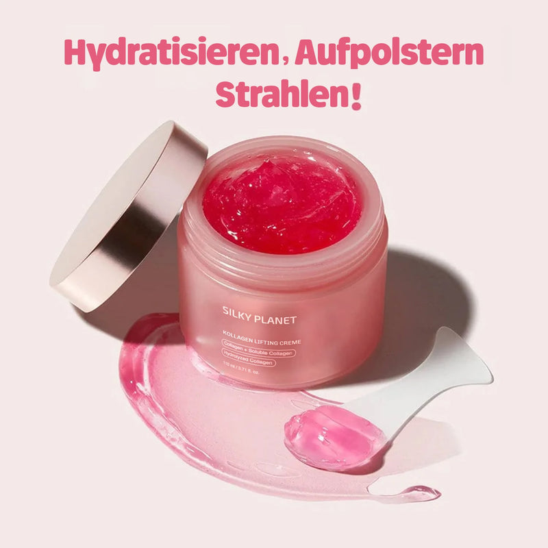 Silky Planet Kollagen Lifting Creme als Intensiv-Nachtmaske – morgens glattere Haut und frischeres Hautgefühl durch reichhaltige Pflege.