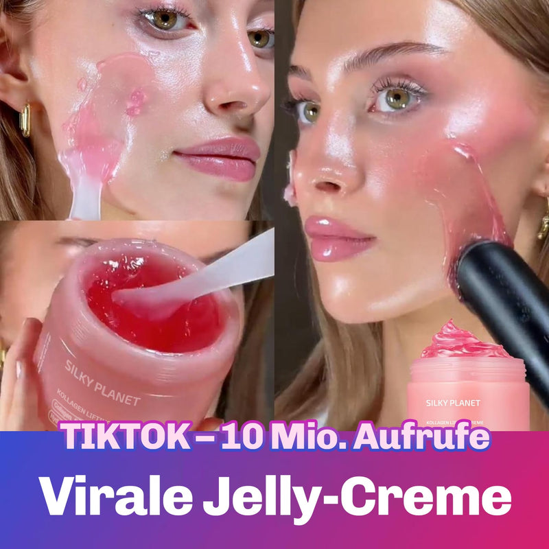 Silky Planet Kollagen Lifting Creme – seidige Gel-Creme Textur, die schnell einzieht, nicht fettet und sich ideal unter Make-up einsetzen lässt.