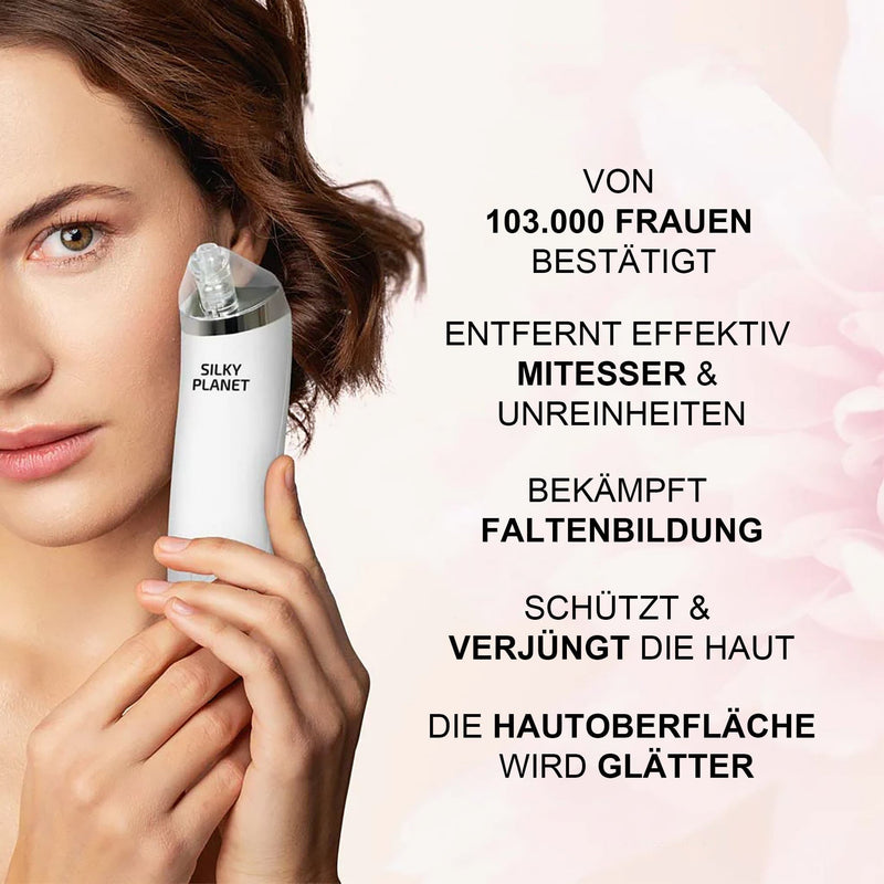 Einstellungen des Silky Planet Porenreinigers – mehrere Intensitätsstufen für individuelle Reinigung je nach Hauttyp.