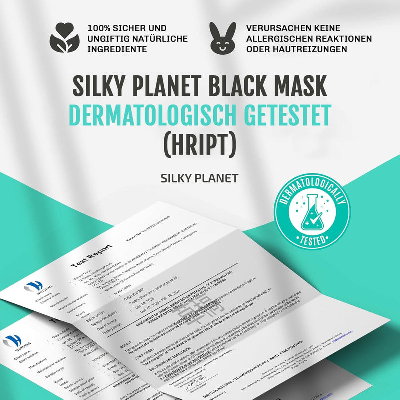Detailaufnahme der Inhaltsstoffe der Silky Planet Mitesserentferner Maske – mit Aloe Vera und Hyaluronsäure für Pflege und Tiefenreinigung.