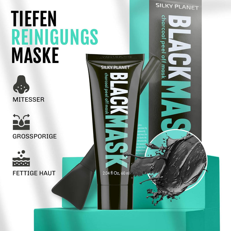 Verpackung der Silky Planet Mitesserentferner Maske – moderne Tube im Design, ideal für die Haar- & Hautpflege-Routine.