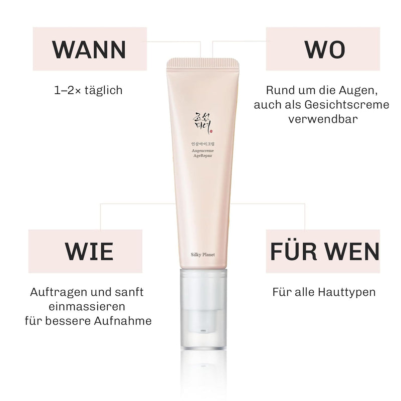 Anwendung: AgeRepair 7 sanft um die Augen einklopfen – morgens & abends für einen frischen Blick