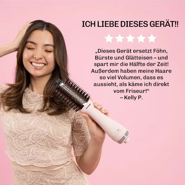 Föhnstyler VolumeBrush 2-in-1 – kombiniert Föhn und Rundbürste für schnelles Volumenstyling.