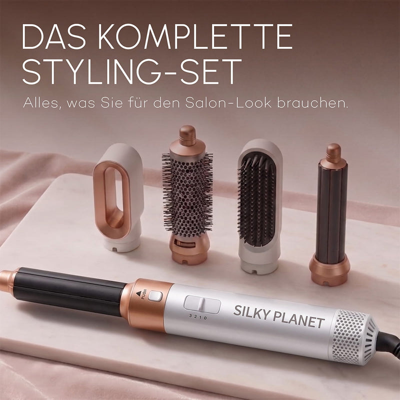SilkyPlanet CloudAir Hairstyler mit fünf Aufsätzen für verschiedene Frisuren und professionelle Ergebnisse.