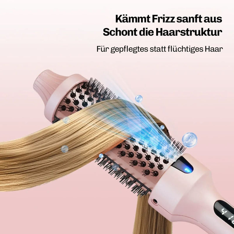 Detail: Rundbürstenkopf mit gleichmäßiger Wärmeverteilung – kontrolliertes, schonendes Volumenstyling