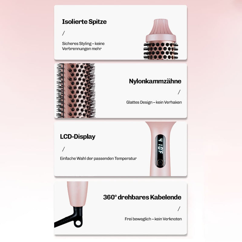 Reduziert Frizz sichtbar und sorgt für glattes, glänzendes Finish – Anti-Frizz Stylingbürste