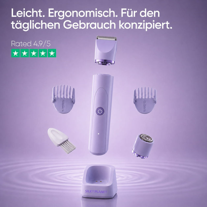 SilkyPlanet TrimCare Körpertrimmer für eine sanfte und präzise Haarentfernung am ganzen Körper.