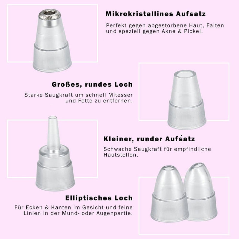 Aufsatz-Set für den Blackhead Remover: runder, ovaler und feiner Kopf – passend für Nase, Kinn und Stirn