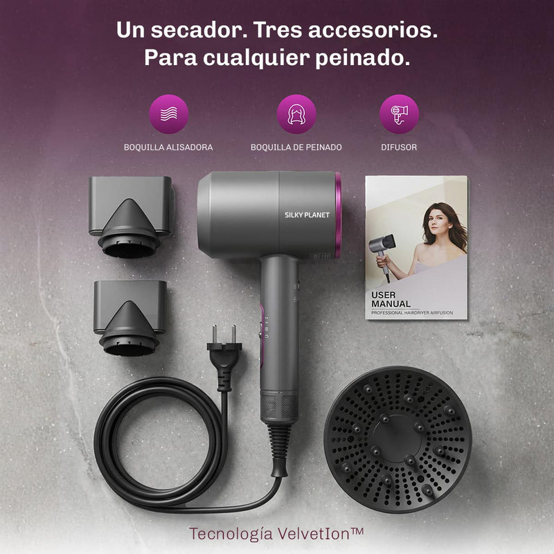 Secador iónico AirFusion con tecnología de iones para un cabello más suave, brillante y con volumen.