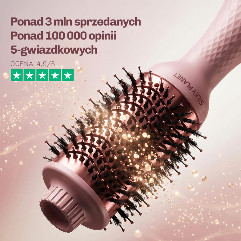 Szczotka suszarka VolumeBrush 2 w 1 marki SilkyPlanet do szybkiego suszenia, większej objętości i lśniących włosów.