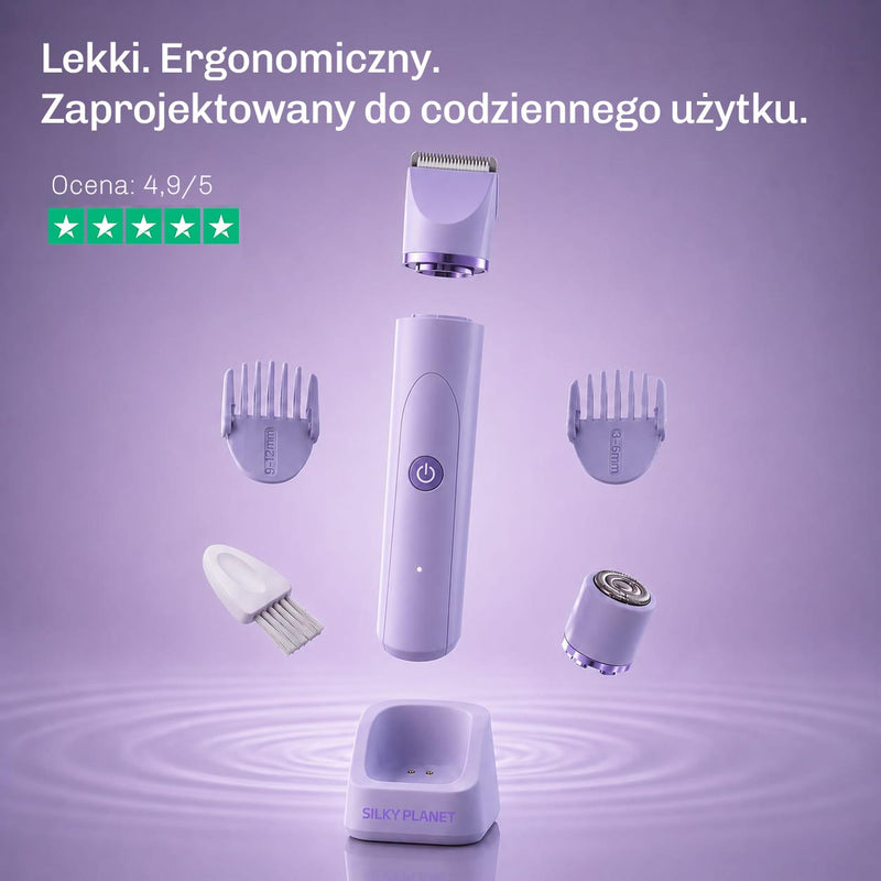 Trymer do ciała TrimCare marki SilkyPlanet do delikatnego i precyzyjnego usuwania owłosienia.